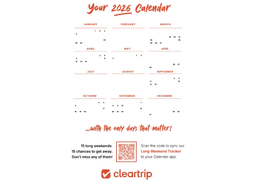 Cleartrip Maps 2026 Long Weekends On Google Calendar To Encourage Early ...