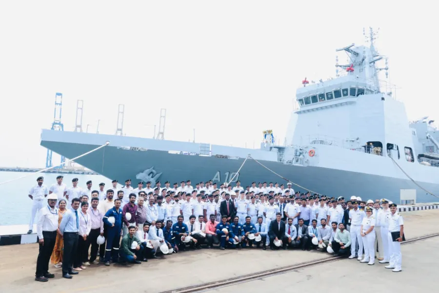 Indian Navy Receives First Indigenous Multi-Purpose Vessel ‘Samarthak’ From L&T